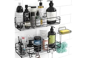 Moforoco Shower Caddy Basket Shelf with Soap Holder, No Drilling Traceless Adhesive Shower Wall Shelves, Rustproof Bathroom S