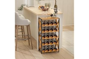 LUMAMU 20 Bottle Wine Rack Freestanding Floor with Wood Top,Wobble-Free 5 Tier Wine Display Storage Stand Shelf,Stackable Mod