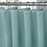 Shower Curtain 182x182cm Turquoise with Metal Hooks, Waffle Fabric