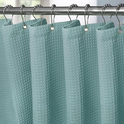 Turquoise Shower Curtain 182x244cm with Metal Hooks, Waffle Fabric