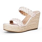 Coutgo Womens Wedge Platform Sandals Espadrilles Two Strap Woven Slip On Summer Cute Slide Sandals