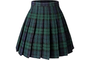 Hoerev Women Girls Thick Wool Fabric for Cold Weather Versatile Plaid Pleated Skirt with Shorts