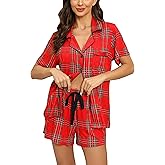 Samring Womens Pajamas Set Short Sleeve Sleepwear Button Down Nightwear Shorts Soft Pj Sets S-XXL