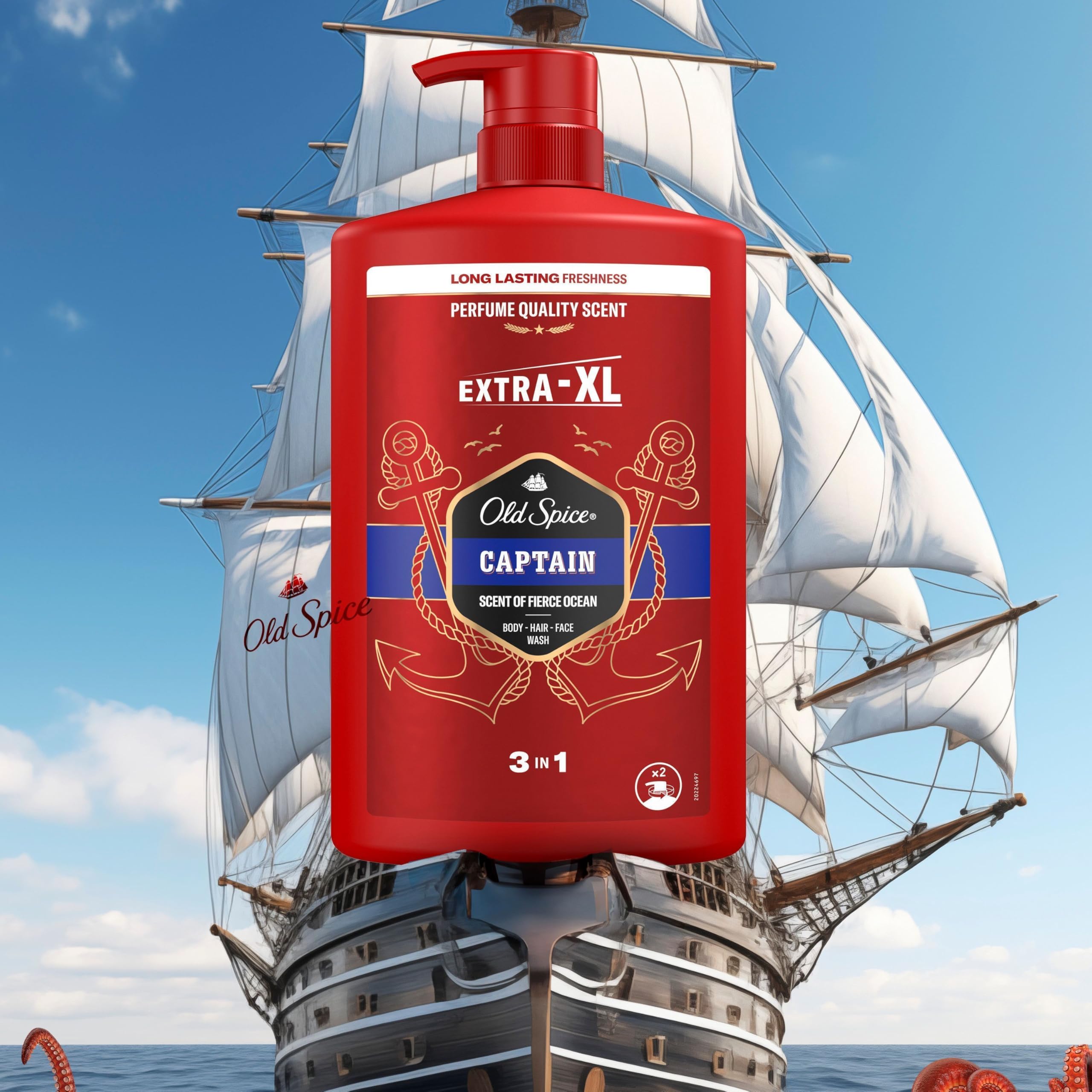 Old Spice Captain 3-in-1 Duschgel für Haar, Gesicht und Körper 1000 ml, langanhaltende Frische, Duft in Parfumqualität, Tiefenreinigung 8