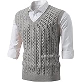 JMIERR Men's Sweater Vests Causal Sleeveless Cable Striped Knit V Neck Pullover