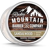 Shaving Cream for Men with Sandalwood Essential Oil - Thick Lather for Traditional and Cartridge Shaving - by Rocky Mountain Barber Company – 5oz Tin
