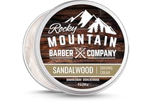 Shaving Cream for Men with Sandalwood Essential Oil - Thick Lather for Traditional and Cartridge Shaving - by Rocky Mountain Barber Company – 5oz Tin