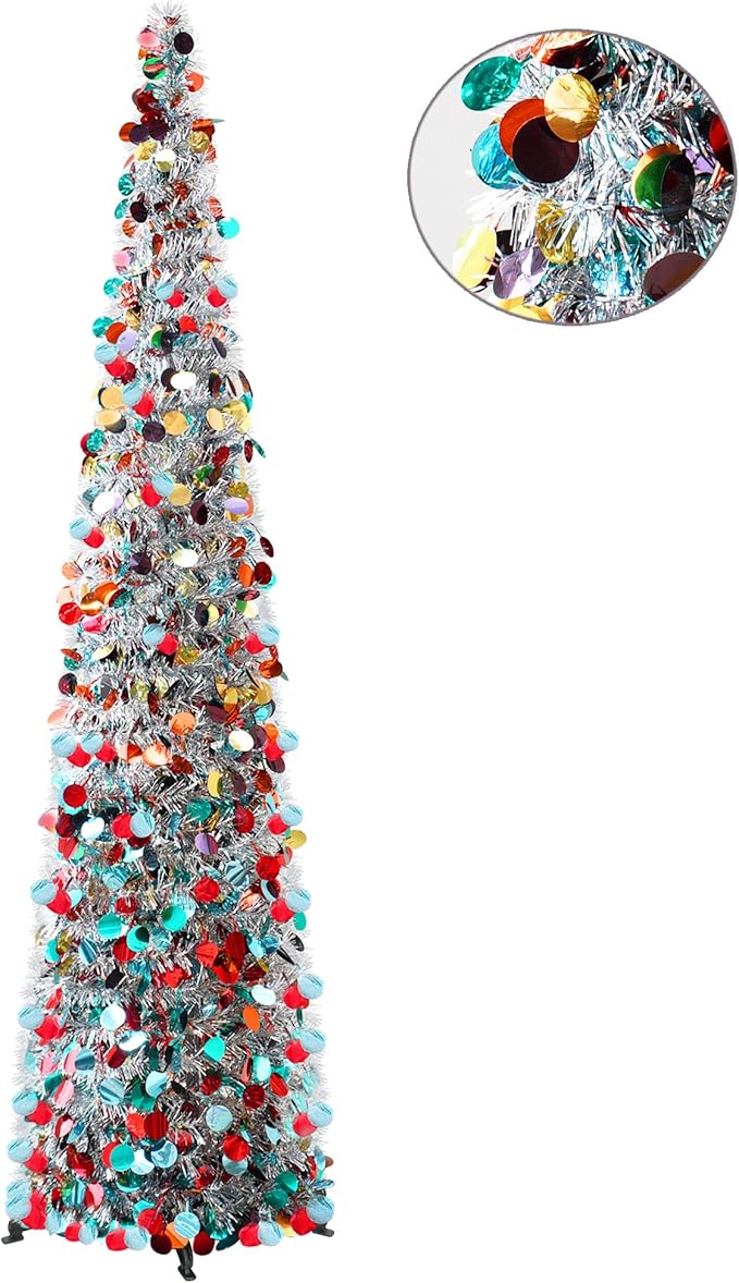 Collapsible Christmas TreesYuQi Tinsel Artificial Xmas Tree with Stand 5 Foot Tall for Home