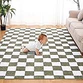 Super Soft Rug for Bedroom, 5x7 Ft Green and White Area Rug Classic Checkered Shaggy Anti-Skid High Pile Soft Fluffy Rug Fuzzy Carpet for Living Room Bedroom Kids Room Nursery, Dorm Home Decor