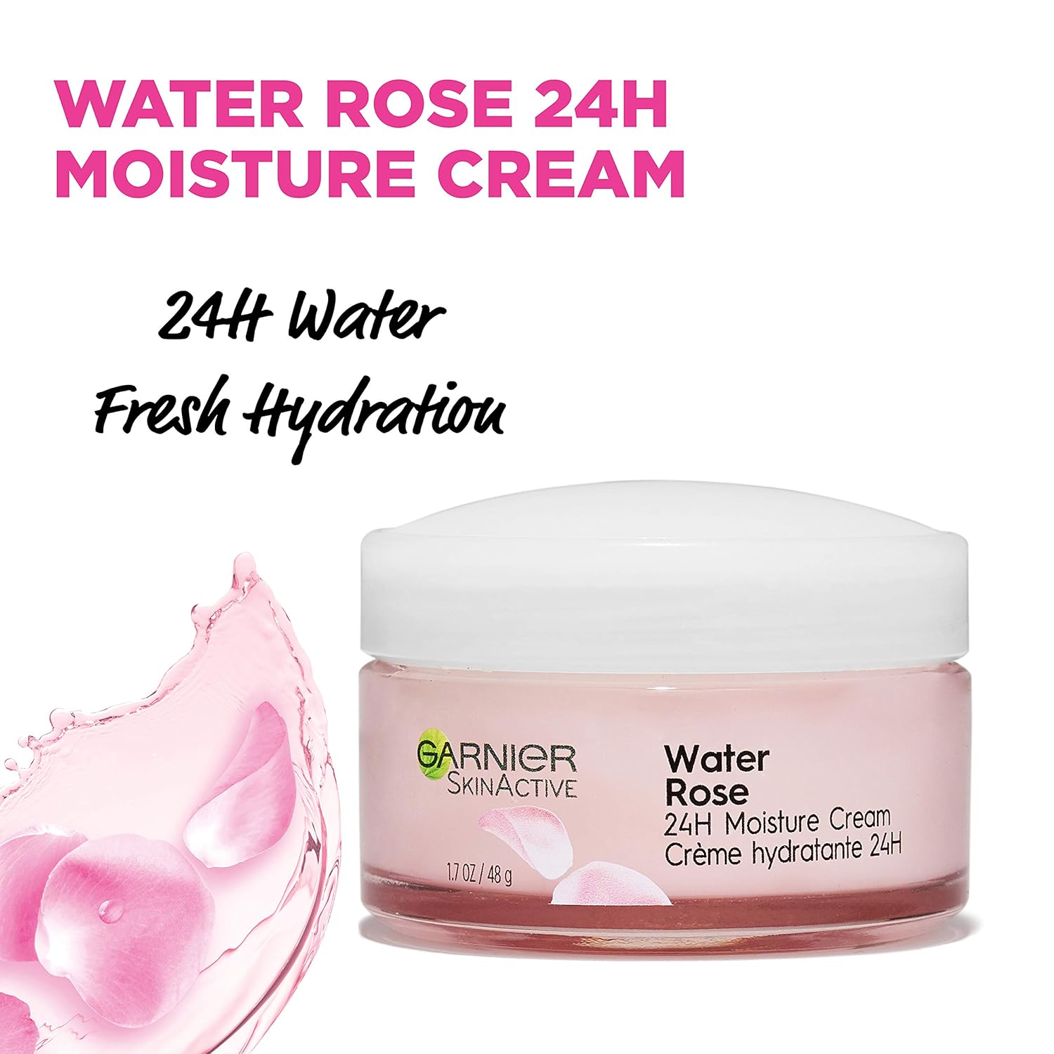 Garnier SkinActive 24H Moisture Cream with Rose Water and Hyaluronic Acid, Face Moisturizer, For Normal to Dry Skin, 1.7 Fl Oz: Beauty