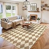 LIVEBOX 5x7 Checkered Rugs for Living Room, Washable Diamond Rug Non-Slip Modern Neutral Geometric Plaid Area Rugs for Bedroom Boys, Low Pile Farmhouse Carpet for Dinning Room Classroom, Brown