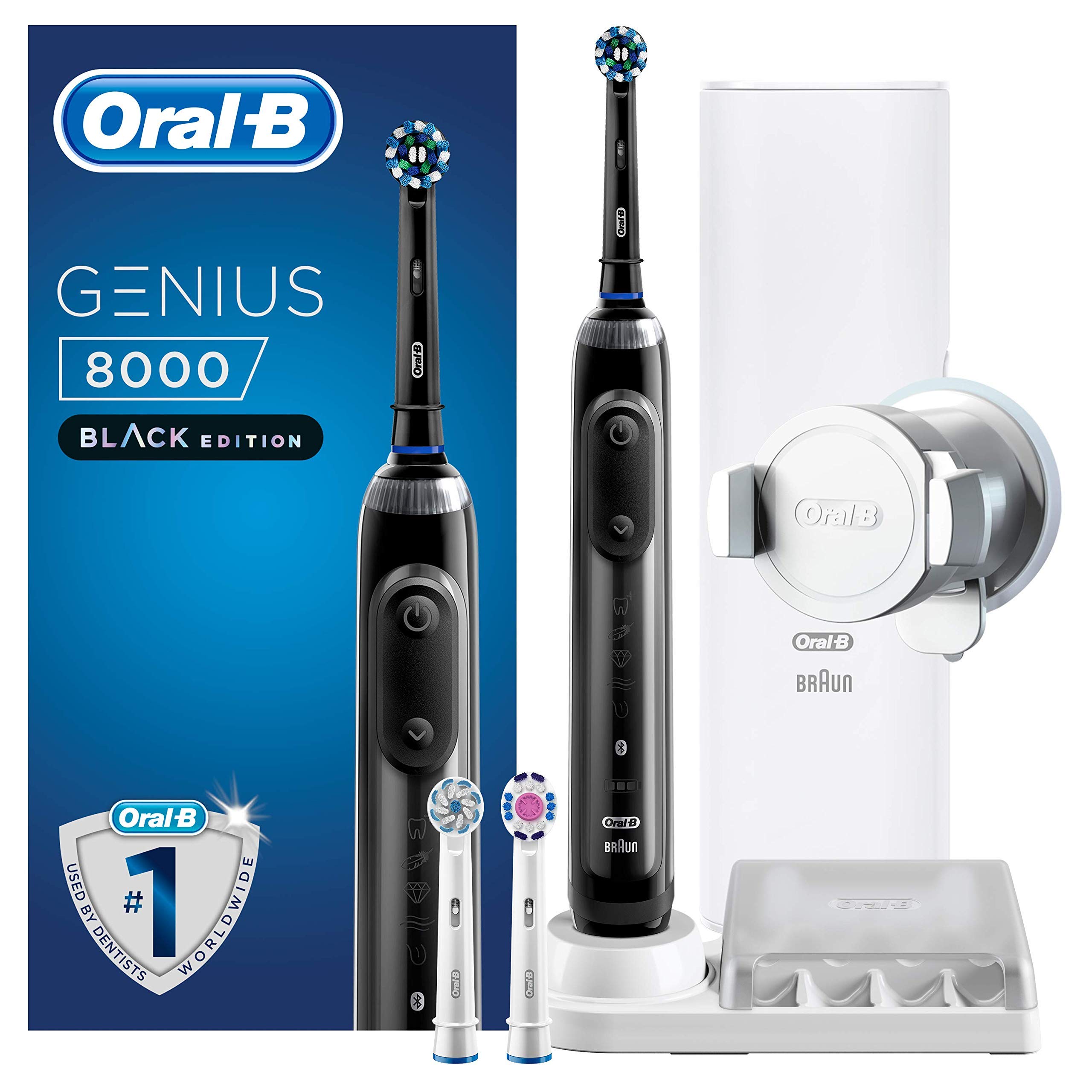 Oral B Genius 8000 Electric Toothbrush 1 Black App Connected Handle 5 Modes With Sensitive And Gum Care Pressure Sensor 3 Brush Heads Travel Case 2 Pin Uk Plug Gift For Men Women Buy