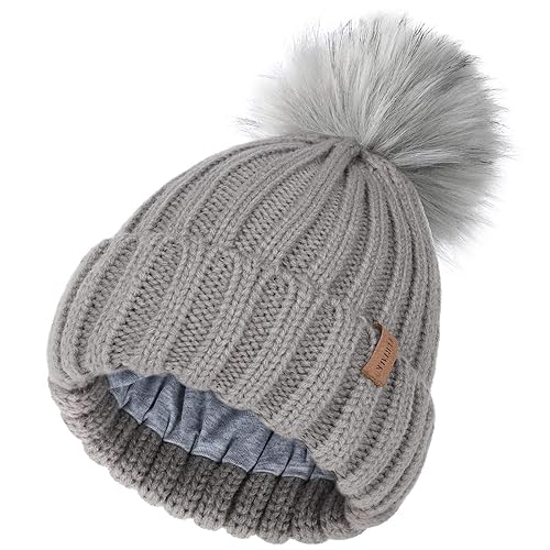FURTALK Kids Winter Hat Toddler Knitted Beanie with Faux Fur Pom