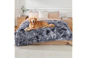 Luciphia Large Waterproof Dog Blanket for Pet Washable Liquid Proof Bed Intimacy Protection Shaggy Plush Calming Long Faux Fur Couch Cover Calming Cat Throw Blankets, Tie-dye Grey, 60" x 80"