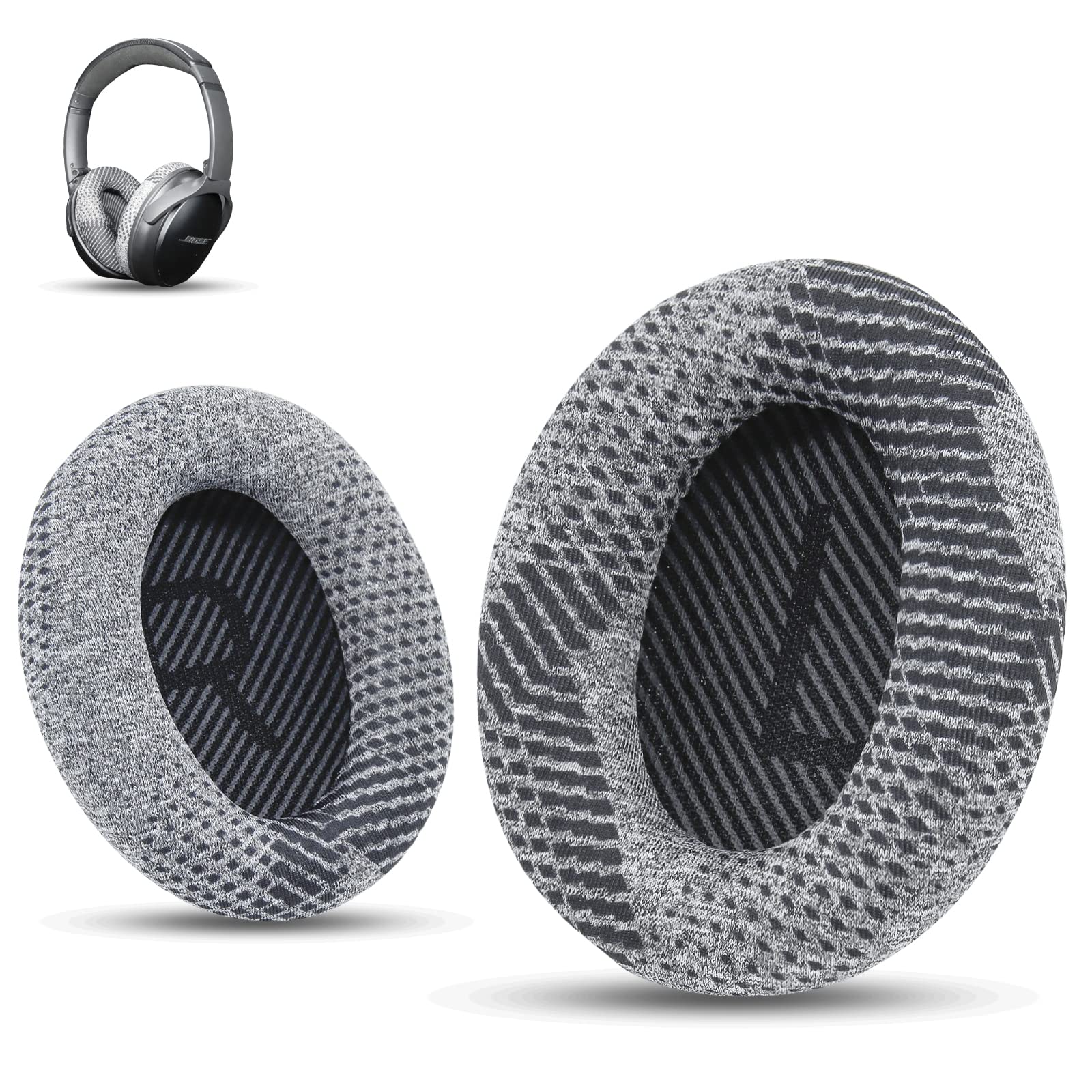 Krone Kalpasmos Breathe New Life into Your QC35 II - Bose Replacement Earpads by, Luxurious Fabric & Memory Foam, Fits Bose QC35/QC25/QC2/QC15/Ae2/Ae2i/Ae2w/SoundTrue&SoundLink - Sleek Gray black — image 1