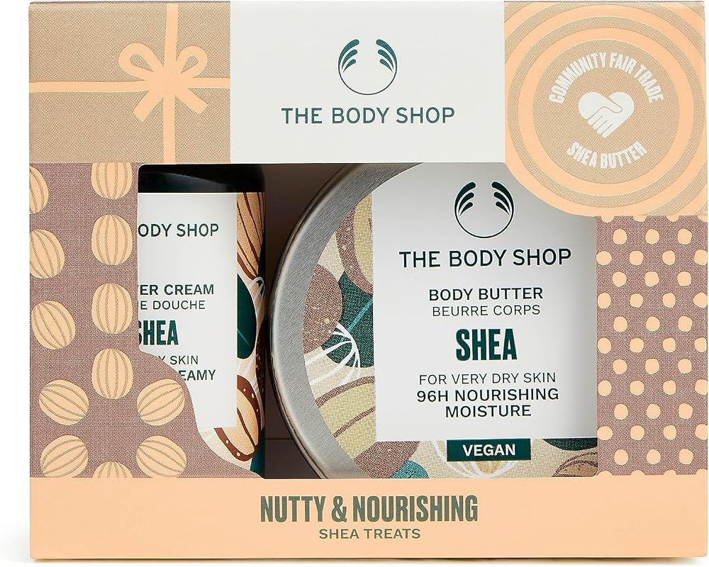 The Body Shop Shea Butter Nutty Nourishing Body Care Gift Set Vegan 2 Piece