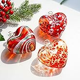 4inch Hand Blown Glass Red Heart Ornaments Hanging Friendship Hearts for Patio Garden Outdoor Decor Unique Gift Valentine's Day Decorations for Lover