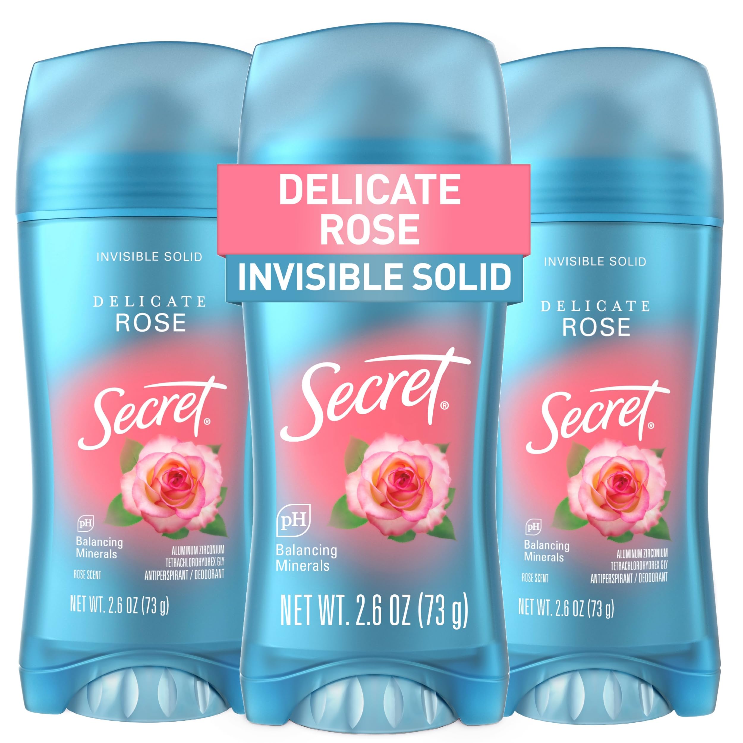 Photo 1 of ***2 SET***Secret Fresh Antiperspirant Deodorant for Women, 72hr Breathable Sweat & Odor Protection, Instant Freshness & Gentle, PH Balancing Minerals, Invisible Solid, Delicate Rose Scent, 2.6 oz (Pack of 2)