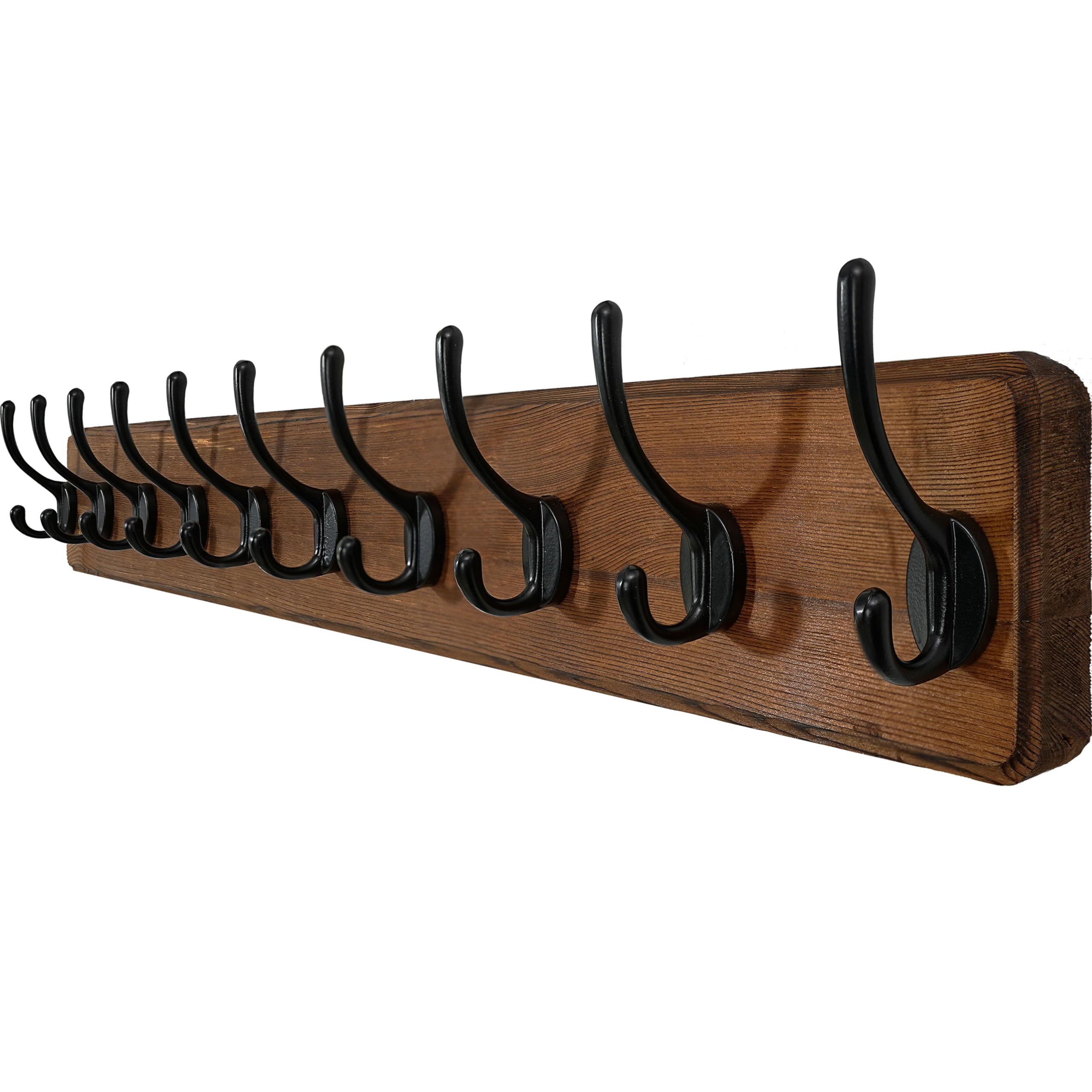 WEBI Coat Rack Wall Mounted,10 Hooks,98cm Long Coat Hooks Wall Mounted Rustic,Wood Coat Hanger Wall,Hook Rack Hooks for Hanging Coats,Jacket,Clothes,Hats,Rustic Brown