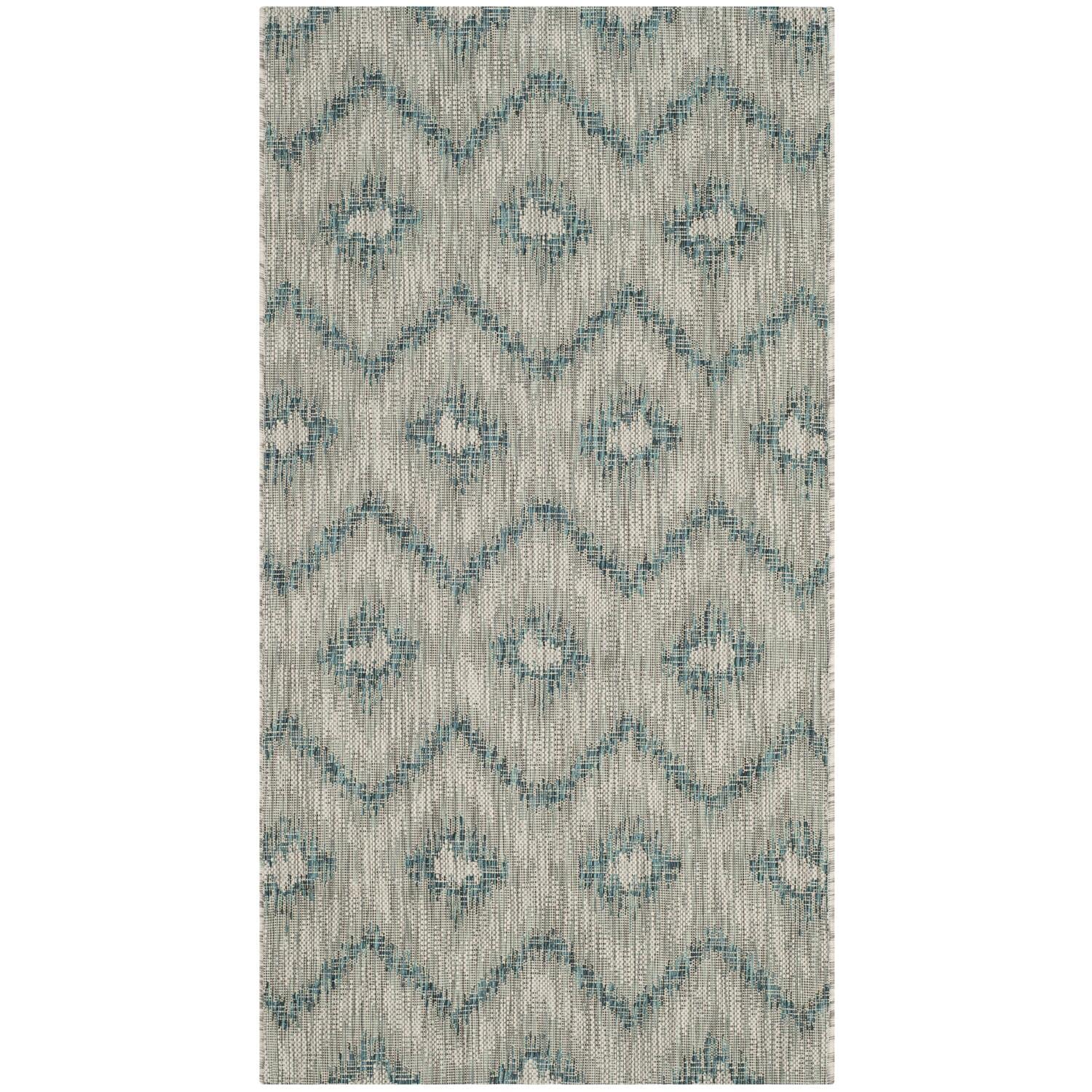 Safavieh Contemporary Indoor/Outdoor Woven Rectangle Area Rug, Courtyard Collection, CY8463, in Grey / Blue, 79 X 152 cm for Garden, Patio or Any Outdoor Space