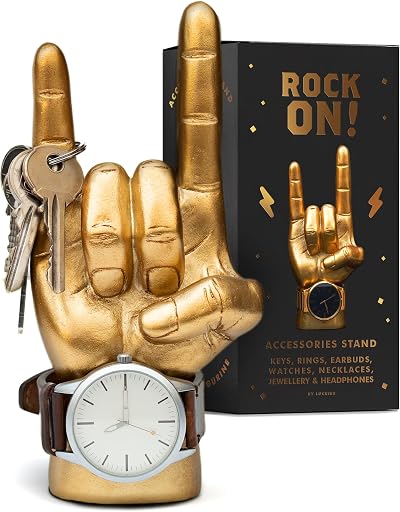 Luckies Rock On Hand Mini Headphone Stand Jewellery Holder Desk Ornament Gold
