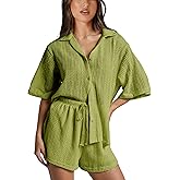 IQSQSQ 2 Piece Crochet Swimsuit Cover Ups for Women Hollow Out Knit Half Sleeve Tops Shorts Sets