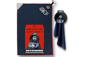 AIMING FLUID GOLF Magnetic Golf Towel & Magnetic Landing Pad – Premium Microfiber Waffle Weave I Scrub Pad I Wash Pocket I Golf Gift I Cart Carry and Tour Bag (Magnetic Landing Pad & Golf Towel 16" x 24" Blue)