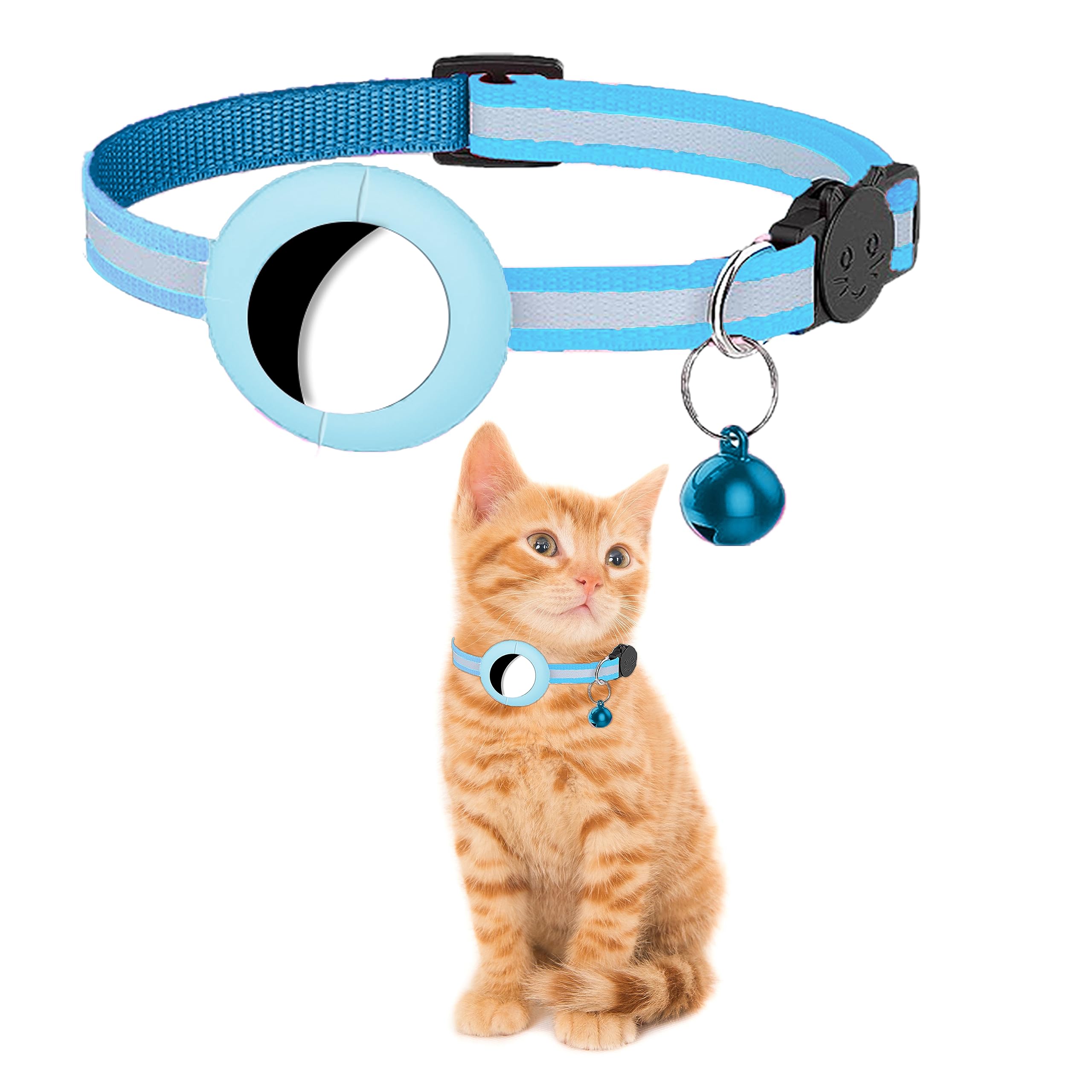 Airtags Cat Collar PF Doggy to Ensure the Safety and Surveillance of Your Pet Cat (Blue Grey, Airtags Not Included)