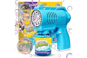 Panamalar Bubble Gun for Kids, Bubble Machine Bubble Blower 10000+ Rich Bubbles Per Minute, Portable Bubble Maker Toys with Lights/130ML Bubble Solution for Outdoor Garden Party Wedding Gift-Blue