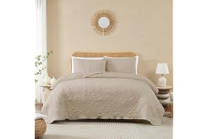 B2EVER Taupe Quilt Set California Cal King Size with Pillow Sham, Oversized Soft Lightweight Farmhouse Bedding, Summer Bedspread Coverlet with Leaf Pattern for All Season, 3 Piece, 118x106 inches