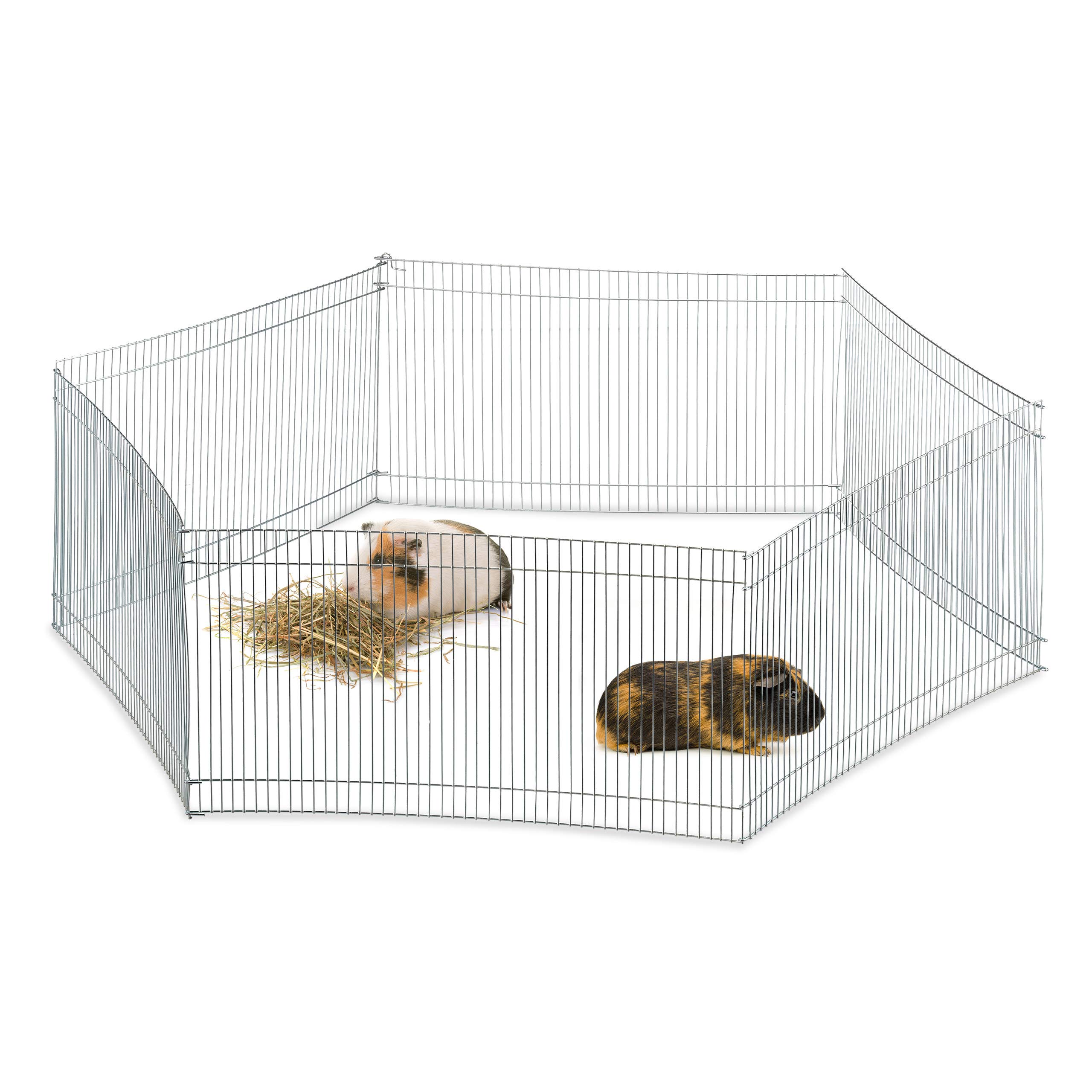 Relaxdays Free Range Pen, 6 Panels, Close-Meshed, Enclosure for Guinea Pigs and More, 27 cm Tall, Silver