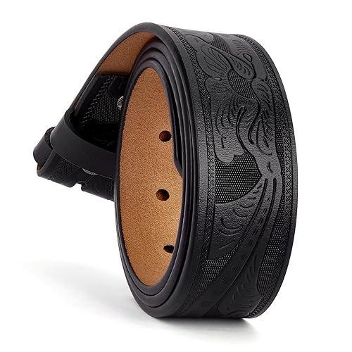 BISON DENIM Western Genuine Leather Belts for Men without Buckle