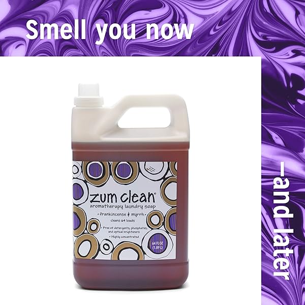 INDIGO WILD ZUM CLEAN LAUNDRY SOAP – PLANT-BASED LIQUID LAUNDRY SOAP – CONTAINS BAKING SODA, ESSENTIAL OILS & SAPONIFIED COCONUT OIL – FRANKINCENSE & MYRRH SCENT – 64 FL OZ
