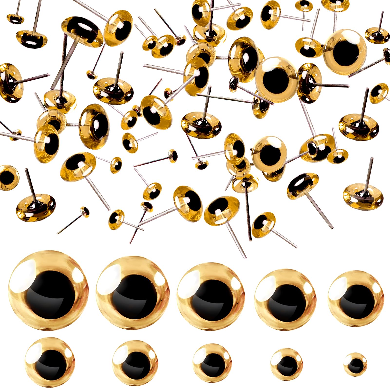 TOAOB 100pcs Brown Glass Eyes Kits Craft Eyes 3mm to 12mm for Doll Making Needle Felting Crafts