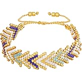 MINACHI Bohemian Rice Beads Hand-Woven Rainbow Arrow Flower Pattern Bracelet, Jewelry for Women
