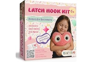 CRAFTILOO Latch Hook Kit for Kids Rug DIY Pillow Craft with Hook, Precut Yarn, Easy to Follow Pattern Cute Designs with Googley Eyes Heart Ages 6+