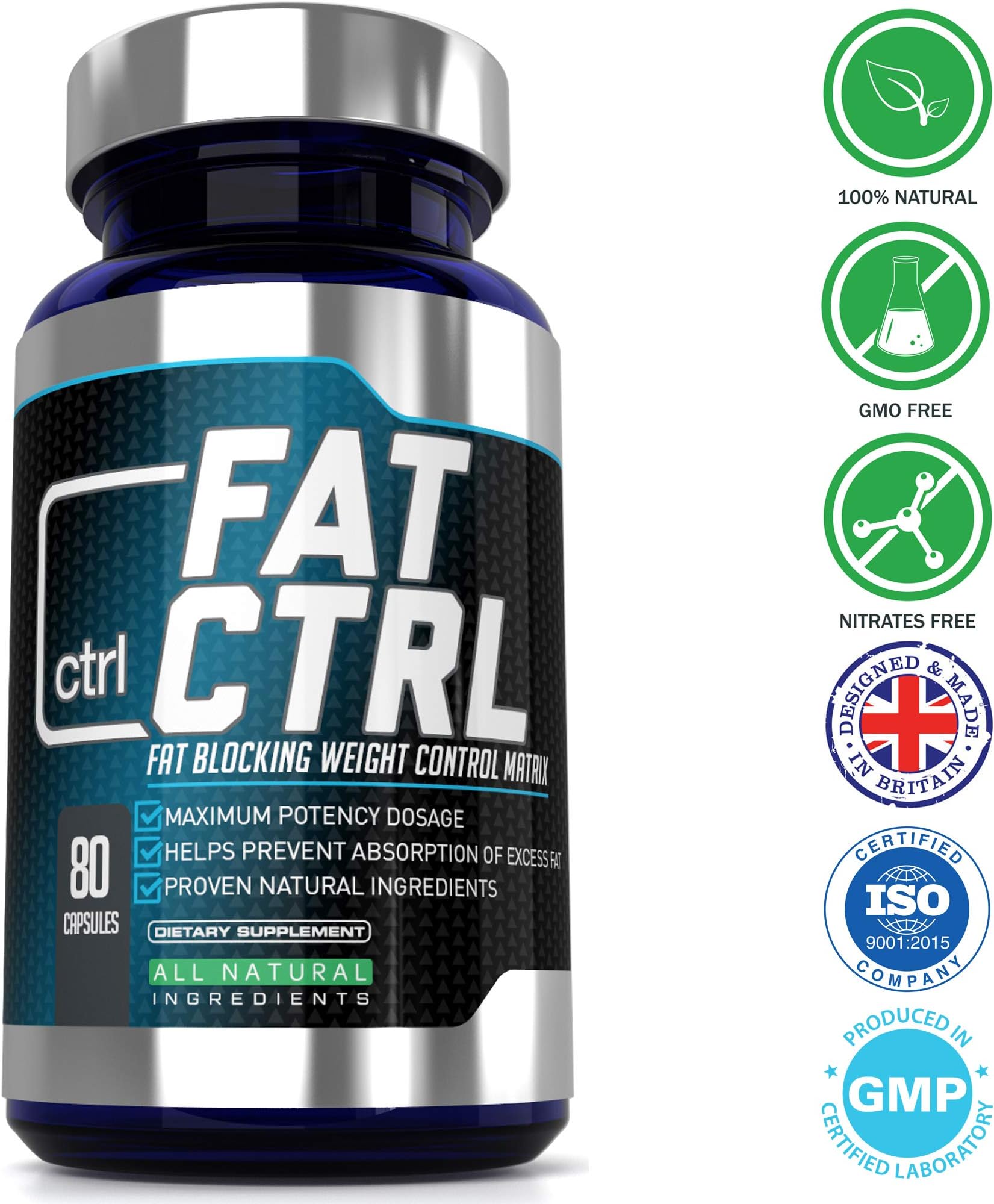 FatCTRL Max Strength Fat Binder - Weight Control Capsules for Men & Women with Green Coffee Bean and Garcinia Mangostana - 80 Caps - UK Made