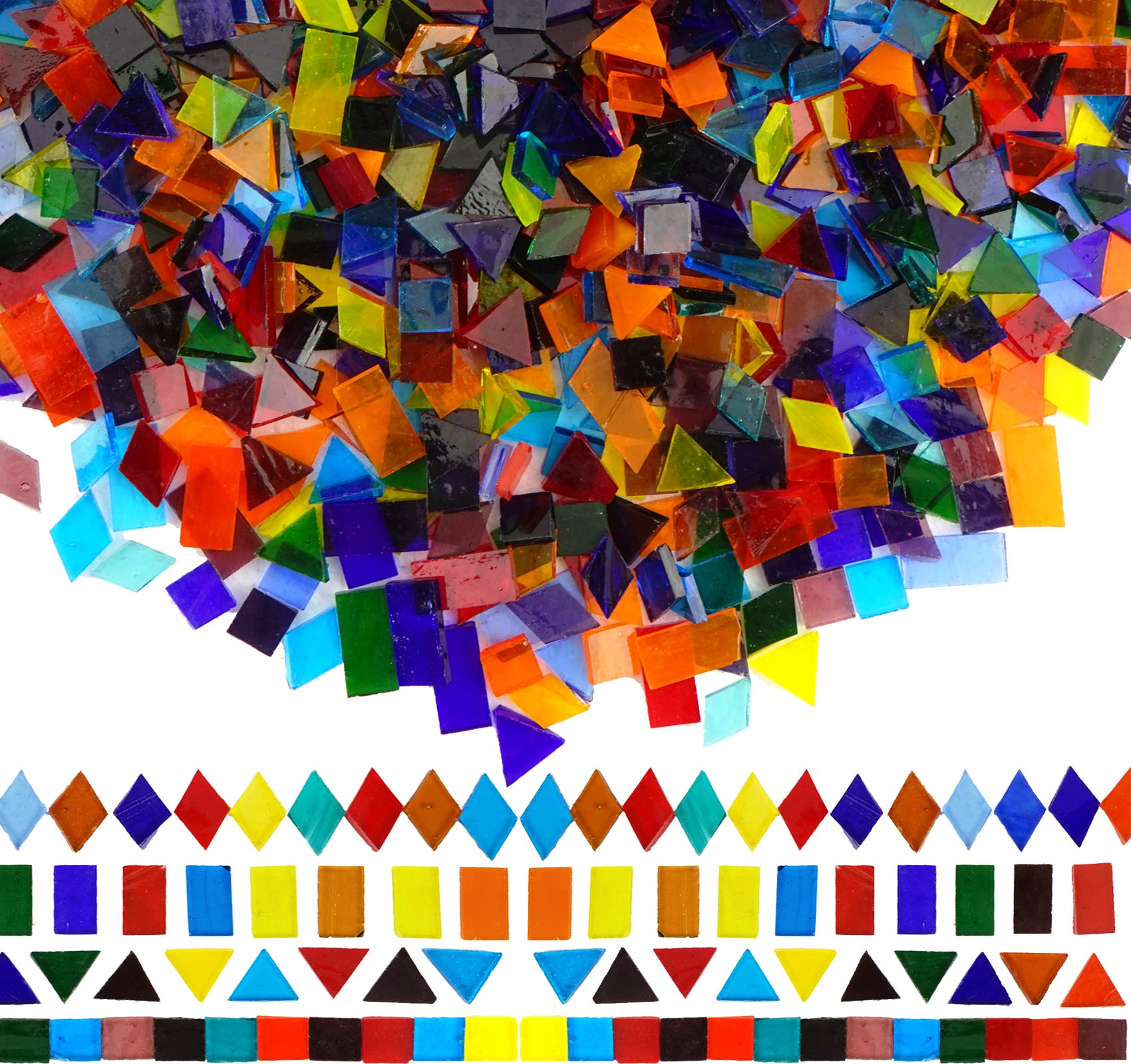 Photo 1 of Lanyani 1600 Transparent Cathedral Glass Mosaic Tiles for Arts and Crafts - Mixed Color Stained Glass Pieces, 4 Shapes Mixed