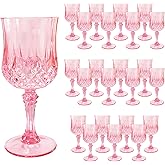 Veiuwa 24 PCS Pink Plastic Wine Glasses,Reusable Plastic Wine Glasses,Pink Goblet Glass,Durable and Sturdy Cups Can Be Used for Various Parties Such as Weddings!