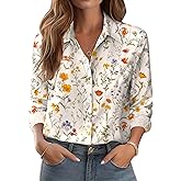 Zeagoo Button Down Shirts for Women Dressy Floral Printed Long Sleeve Blouse Business Casual Work Tops