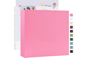 Mublalbum 12x12 Inch Large 3 Ring DIY Scrapbook Photo Album with 40 Plastic Sleeves 80 Pages Linen Cover Folder Binder for Baby Travel Wedding Couple Anniversary and DIY Projects (Pink)