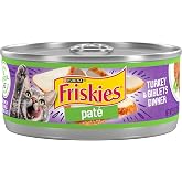 Friskies Purina Wet Cat Food Pate, Turkey &amp; Giblets Dinner, (24) 5.5 oz Can | With real turkey and giblets and smooth pate cat food texture, complete and blanced for kittens and adult cats