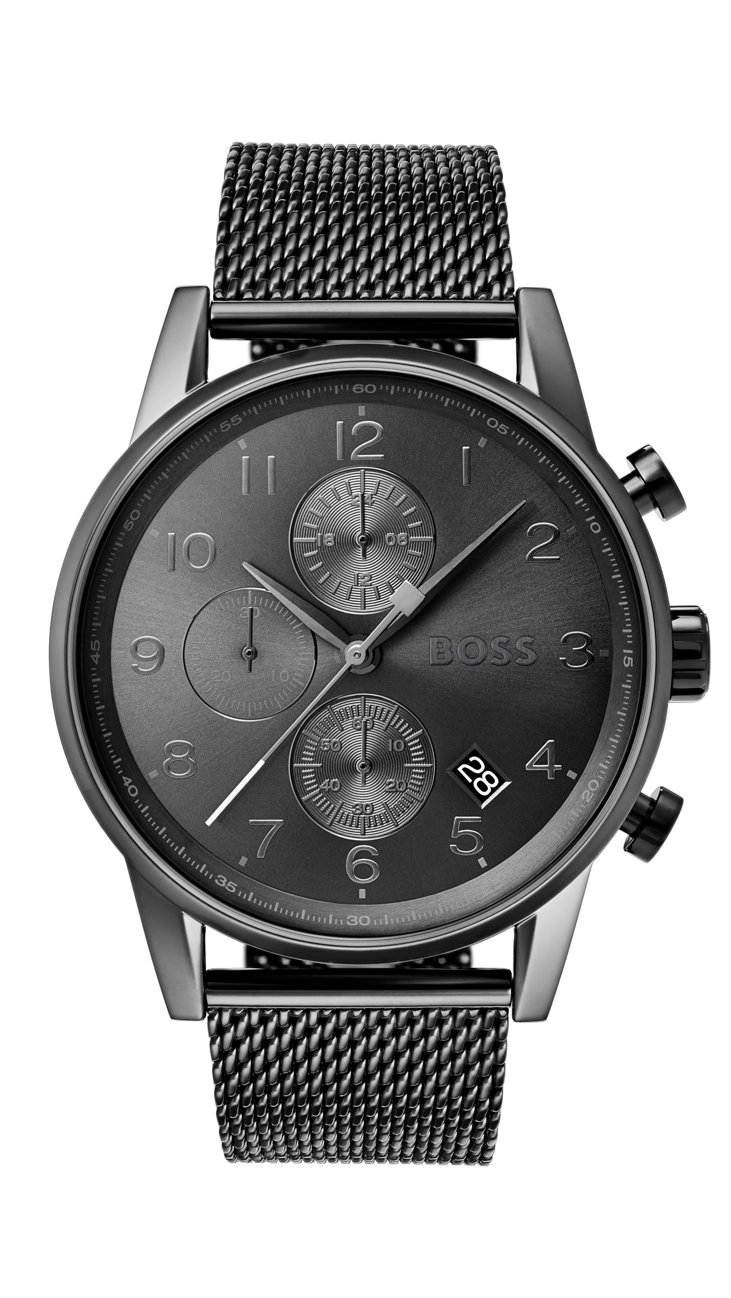 BOSS Boss Chronograph Quartz Watch for Men Collection Navigator with Stainless Steel Mesh Link Bracelet or Leather Strap
