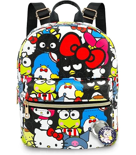 Hello Kitty and Friends Mini Backpack for Girls - 10” Faux Leather Hello Kitty with Front Pocket Plus Bottle | HK Small School Bag Bundle