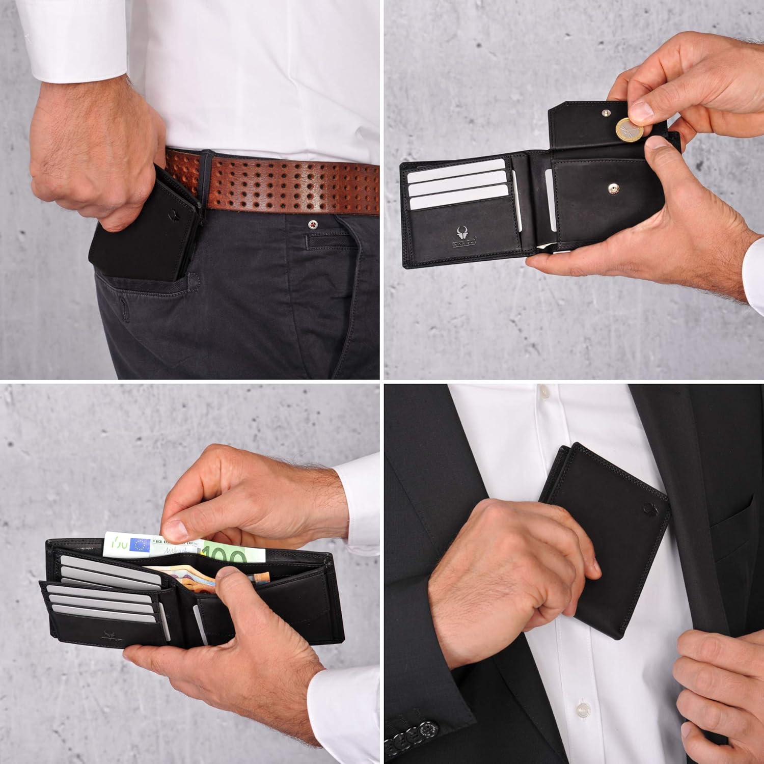 DONBOLSO Zurich I Large Leather Wallet for Men with RFID Protection I Classic Genuine Leather Design I Bifold Purse with Coin Pocket I Black Vintage - Image 4