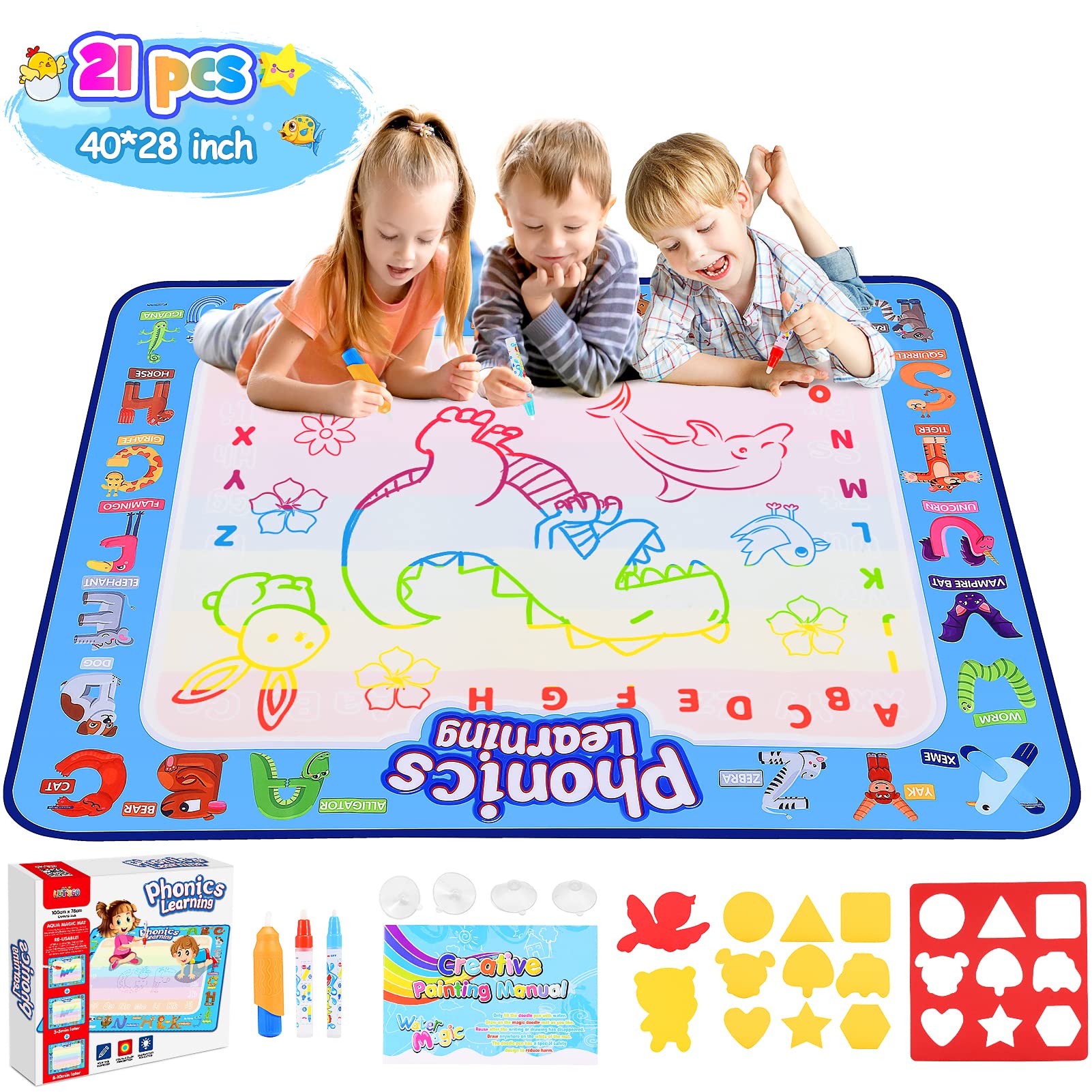 Tragik Toddler Toys for 2 3 4 5 Year Old Boys Girls, Water Mat Gifts for 2-6 Year Girls Stocking Fillers, Educational Toys for 2-5 Year Olds Water Mat Birthday Gift for Kids
