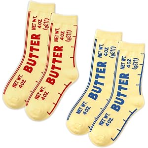 2 Pairs Funny Butter Socks, Novelty Yellow Crazy Socks | One Size for Women 5–10 & Men 4.5–8.5 for Bakers, Silly Fun Foodie G