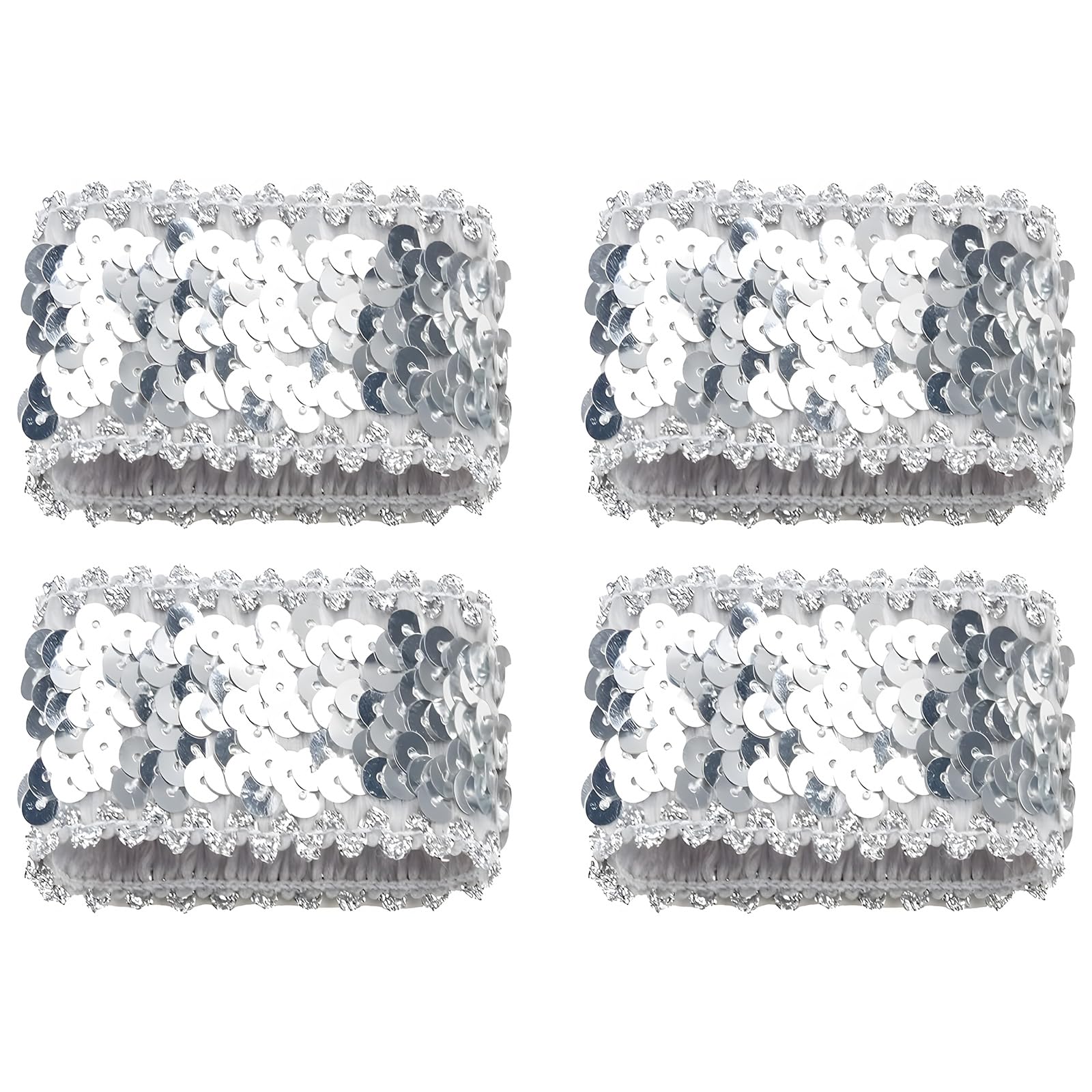 4PCS Sequin Wrist Cuffs, Sparkly Shiny Wristbands, High Elastic Fancy Dress Sequin Wrist Cuff, Silver Sequin Stage Stretchy Wrist Strap Decoration for Idol Rave Dance Performance Costume Accessories