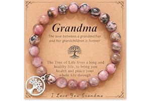 LAVEIR Health & Peace Tree of Life Bracelet for Grandma, Natural Stone with Sparkling Metal Charm, Mother's Day Gift with Blessing Card for Wellbeing and Protection