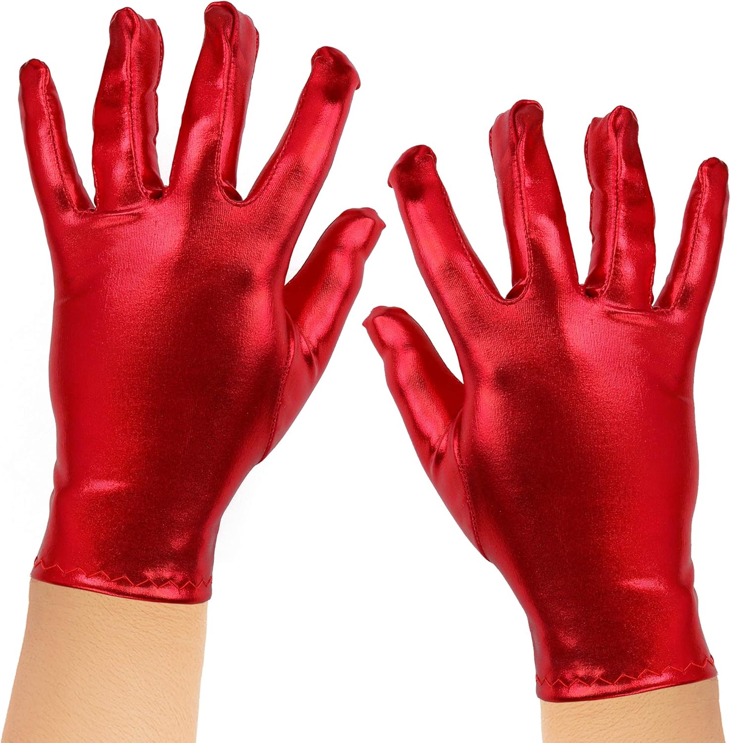 Skeleteen Metallic Red Costume Gloves Shiny Red Superhero